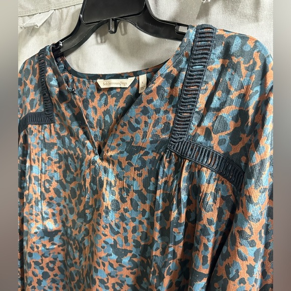 Soft Surroundings Gianna Copper Teal Black Cheetah Print Top Blouse Size L - Picture 4 of 7